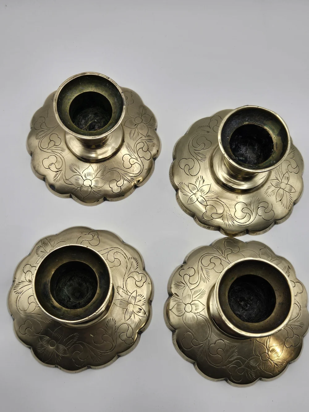 Brass Floral Engraved Candle Holders - Set of 4